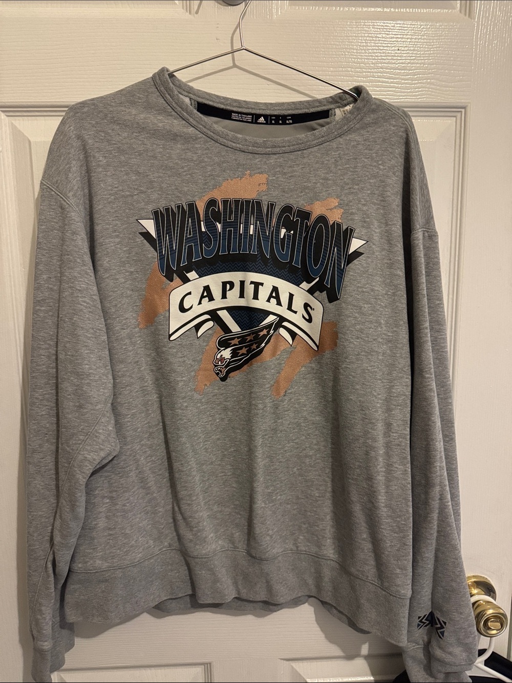 adidas Washington Capitals Grey Crewneck with Navy and Tan Graphic